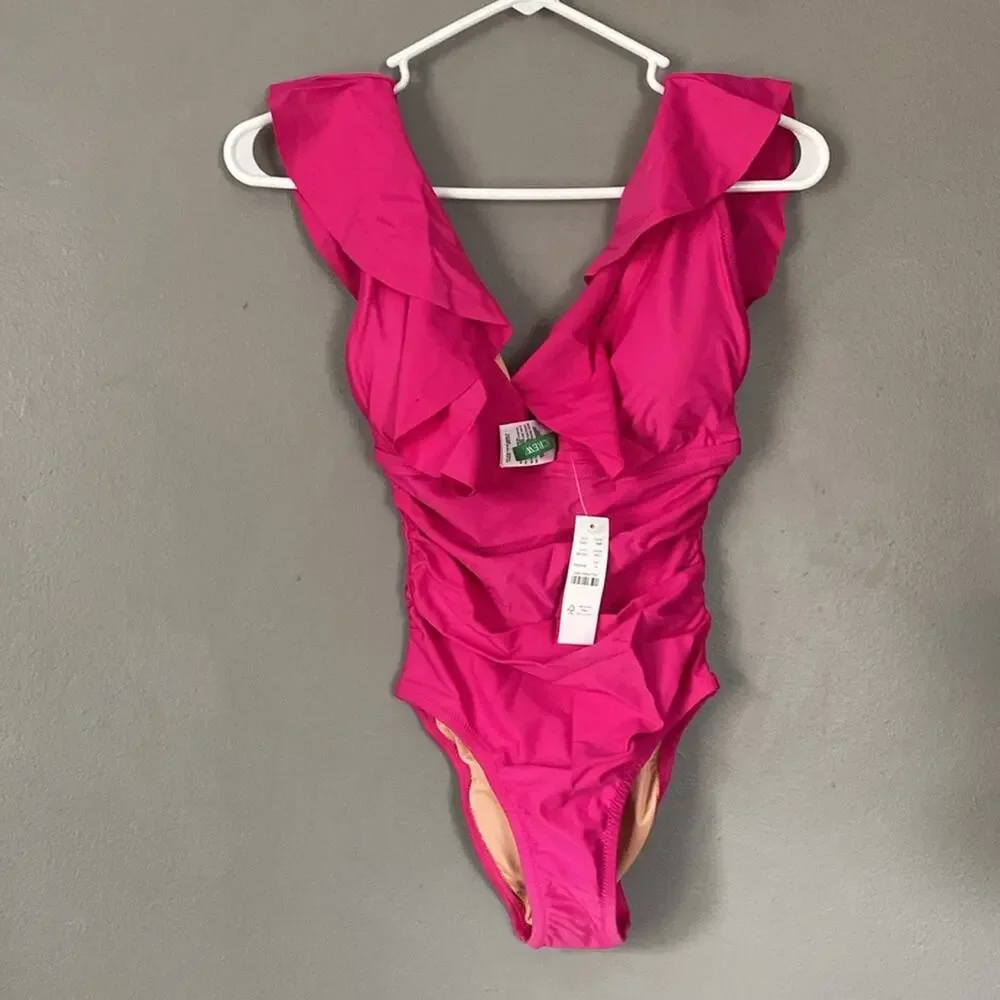 J. CREW Ruched Ruffle One Piece Swimsuit Girly Coquette Size 0 20 XS 2X‎